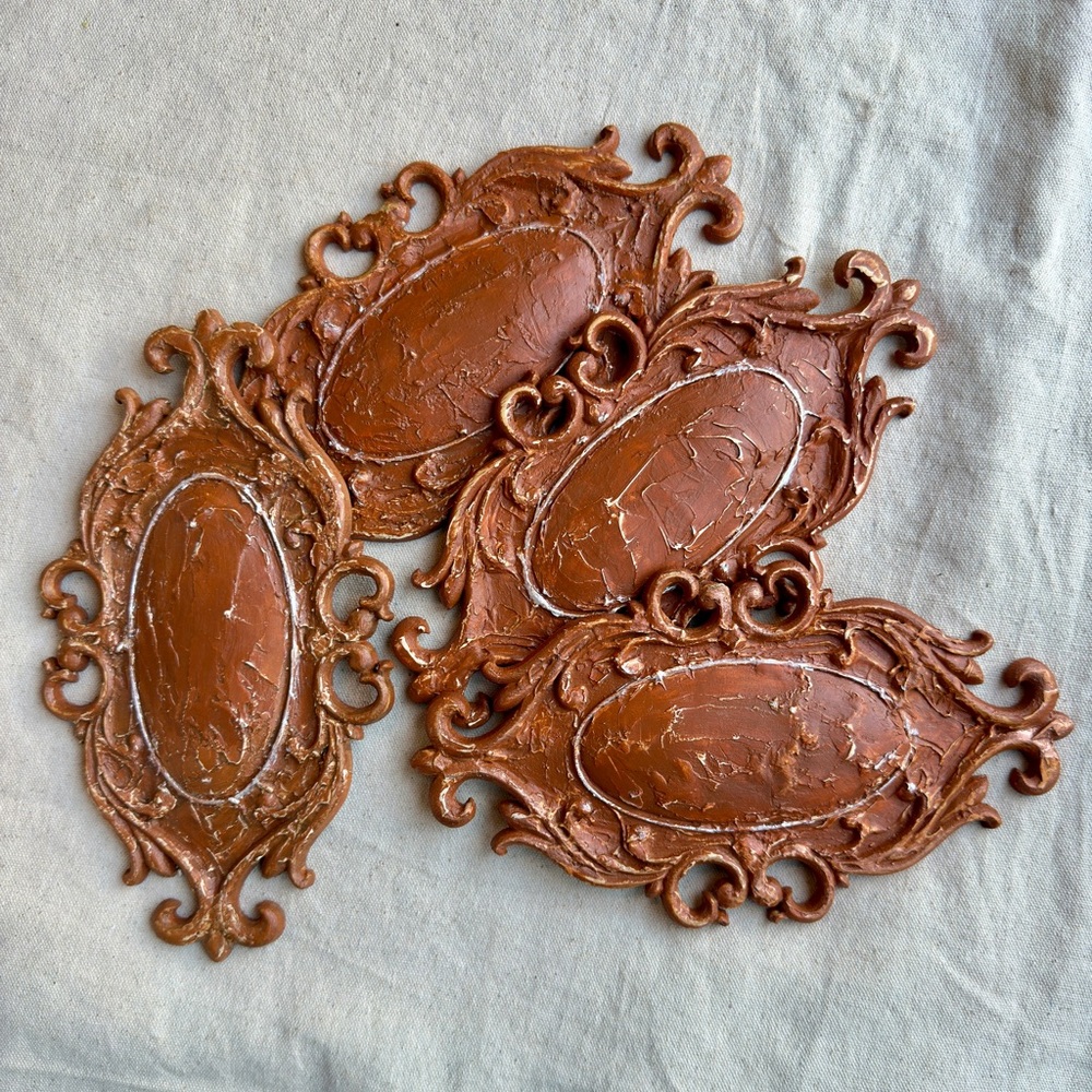 Terracotta wood appliqué, Hand painted accent for furniture, Sculpted Decor
